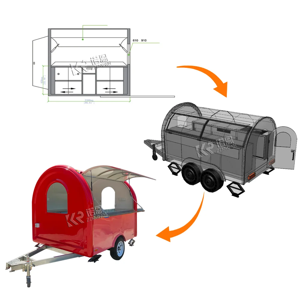 Trailer kuda seluler Bar Karavan Lengkap Gerobak Es Krim Pizza Fast Taco Food Truck trailer makanan dengan Dapur Lengkap