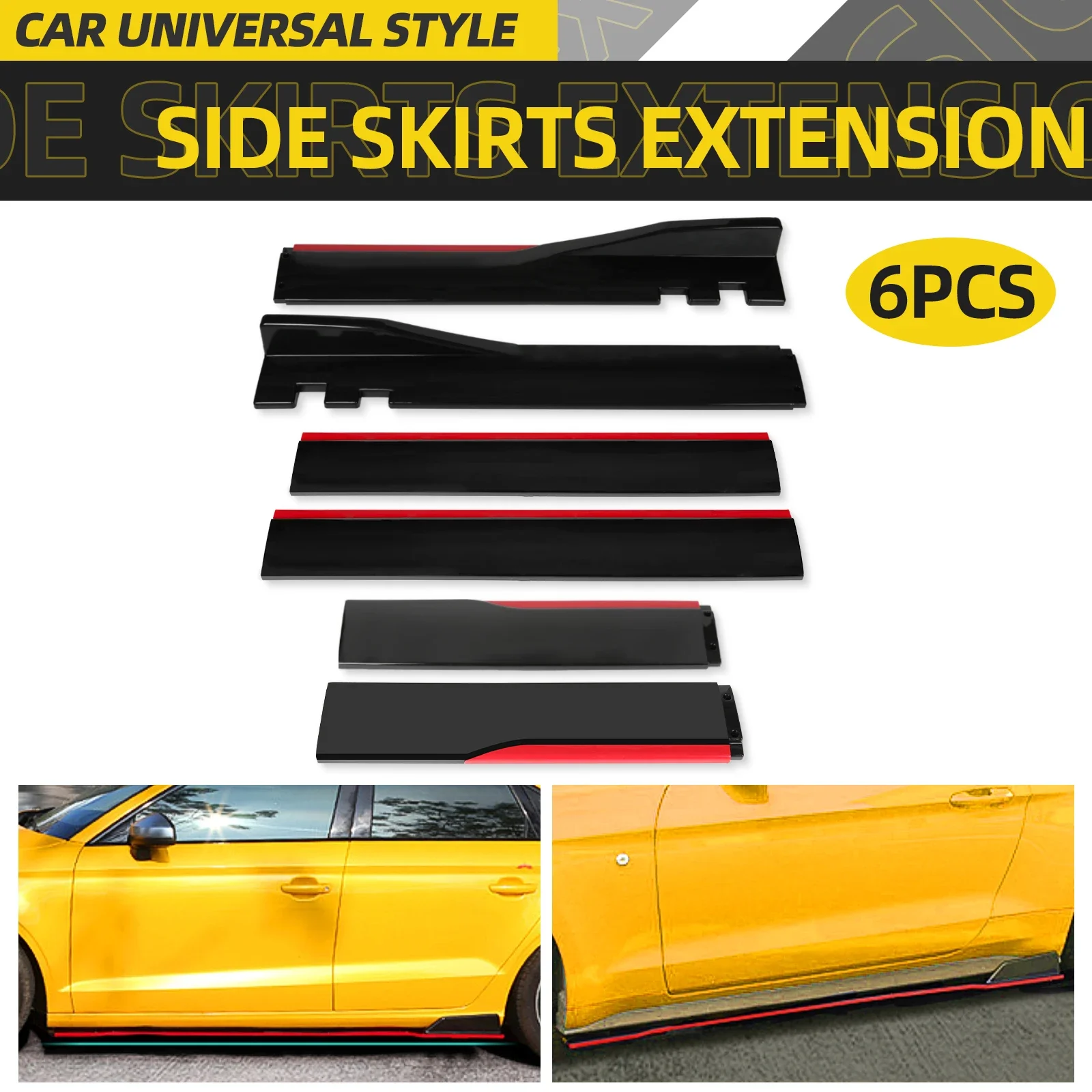 1 Pair 6 PCS 2M/2.2M Universal Side Skirts Extension Rocker Panels Lip Splitters BMW ABS Car Accessories Car Styling