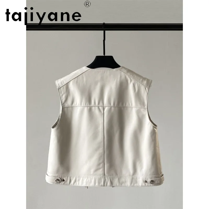 TAJIYANE Real Leather Jacket Woman Veste Femme Sheepskin Jackets for Woman Round Neck Coat Short Waistcoat Дубленка Big Pocket