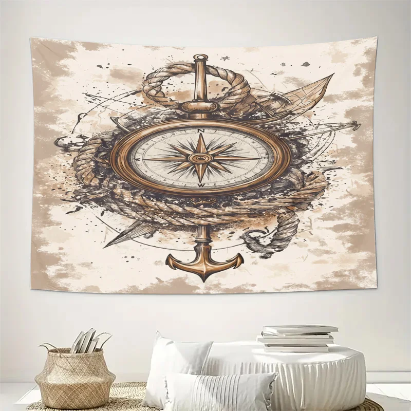 Steampunk Compass Curtain Decorative Nautical Map Drapes Translucent Accent Window Panel Industrial Style Curtain Room Decor
