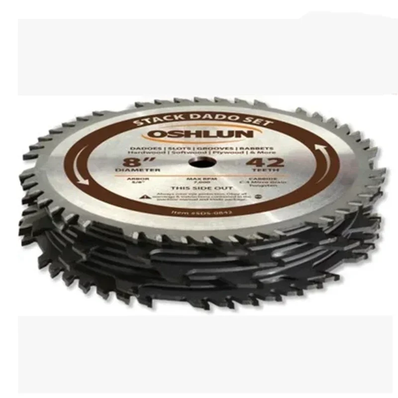 Set Woodworking Saw Blade Slotted 8-inch DADO 15.88 Aperture Alloy 2 Large Outer Saw Blades and 6 Small inner Saw Blades