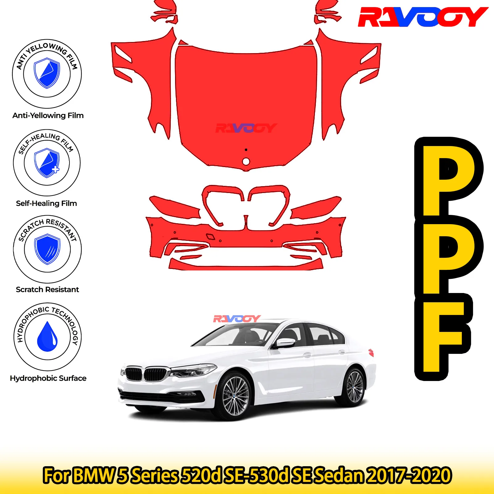 

For BMW 5 Series 520d SE-530d SE Sedan 2017-2020 Glossy Matte Black Precut front PPF Kit Paint Protection Film
