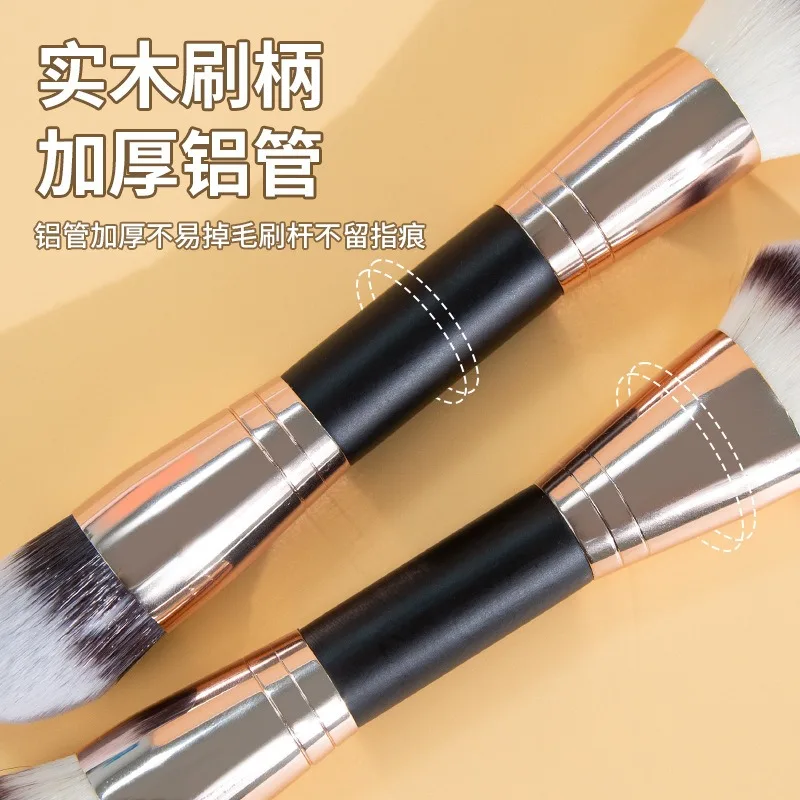 2 em 1 pincéis de maquiagem de cabeça dupla plana/ângulo fundação corretivo pincel de maquiagem para misturar pó líquido ferramentas cosméticas fofas