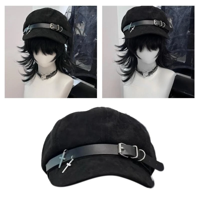 Girls Cute Beret Painter Hat French Black Beret for Girls Hat Subculture Street Photography Club Wear