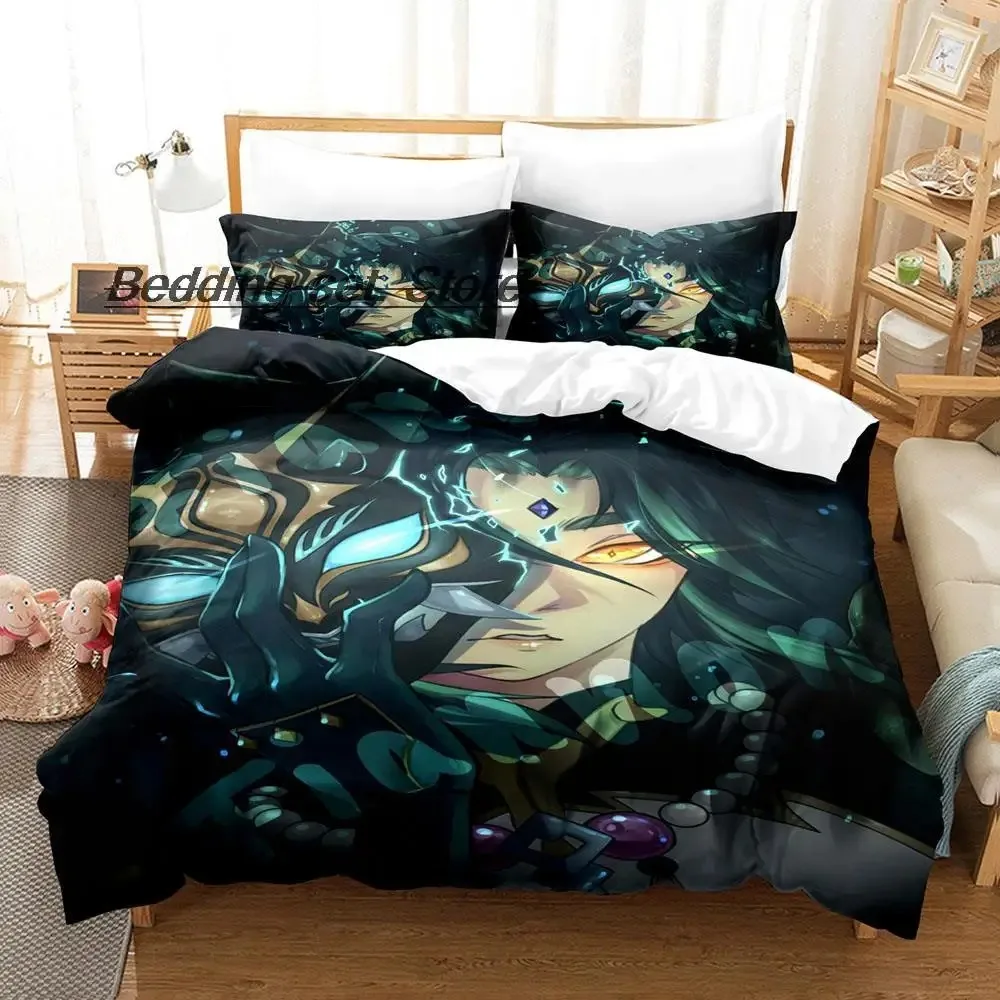 Juego de cama Genshin Impact Xiao Genshin Impact, juego de cama individual, Twin, Full Queen, King Size, Aldult, juegos de funda de edredón para dormitorio de niños