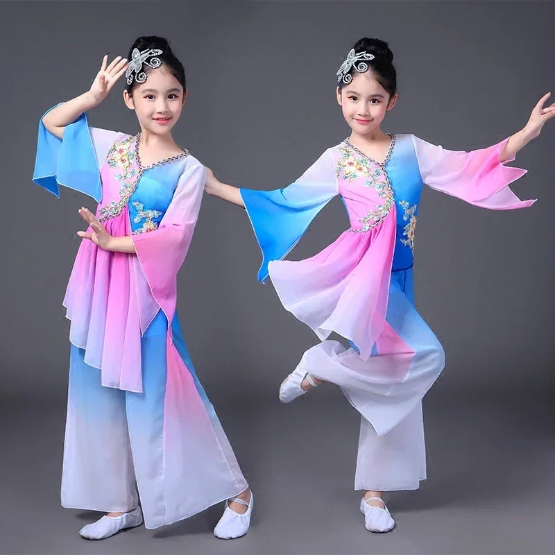 Girls Chinese style Hanfu national costumes Sleeve dance children's costumes classical dance Yangko clothing modern dance