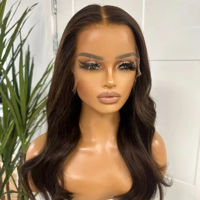 Chocolate Brown Synthetic Lace Front Wig Glueless Natural Wave Wigs For Women Pre Plucked Natural Hairline Wigs Female Daily Use