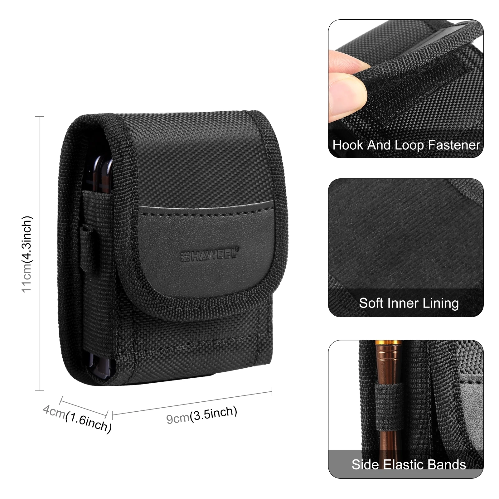 HAWEEL Flip Phone Nylon Cloth Belt Clip Carrying Pouch Bag for Folding Screen Phone Case Bag, Internal Size: 95 x 75 x 20mm