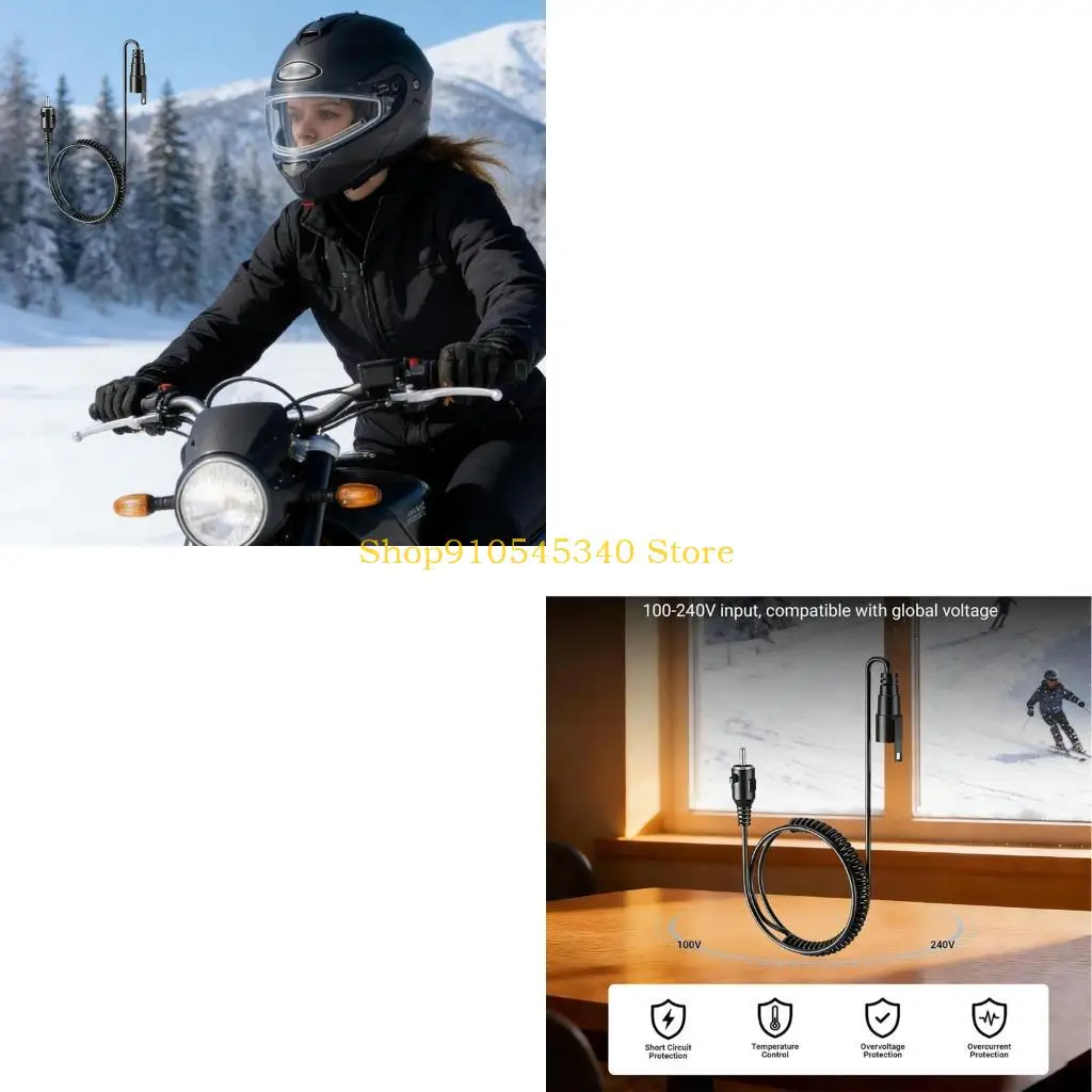 U2JA Coiled Helmet Power Cable 12V Heated Harness Snowmobile Cable for Winter