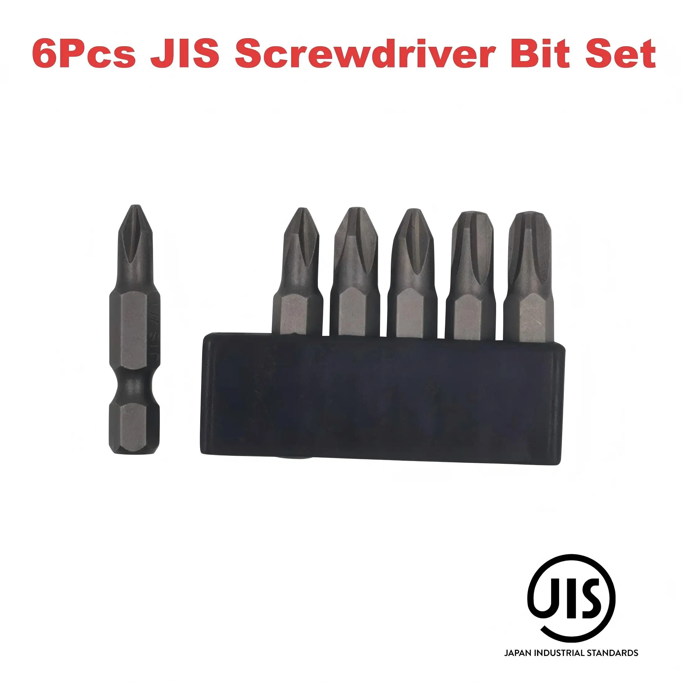 6Pcs 35mm JIS Screwdriver Bit Set with Magnetic Tip, 1/4 Hex Shank, S2 Alloy Steel & 6-Slot Storage Strip – Perfect for Japanese