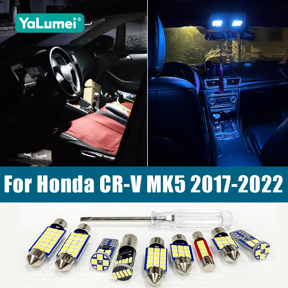 

For Honda CRV CR-V MK5 5th 2017 2018 2019 2020 2021 2022 10PCS Car LED Bulbs Interior Dome Reading Lamp Trunk Light Accessories