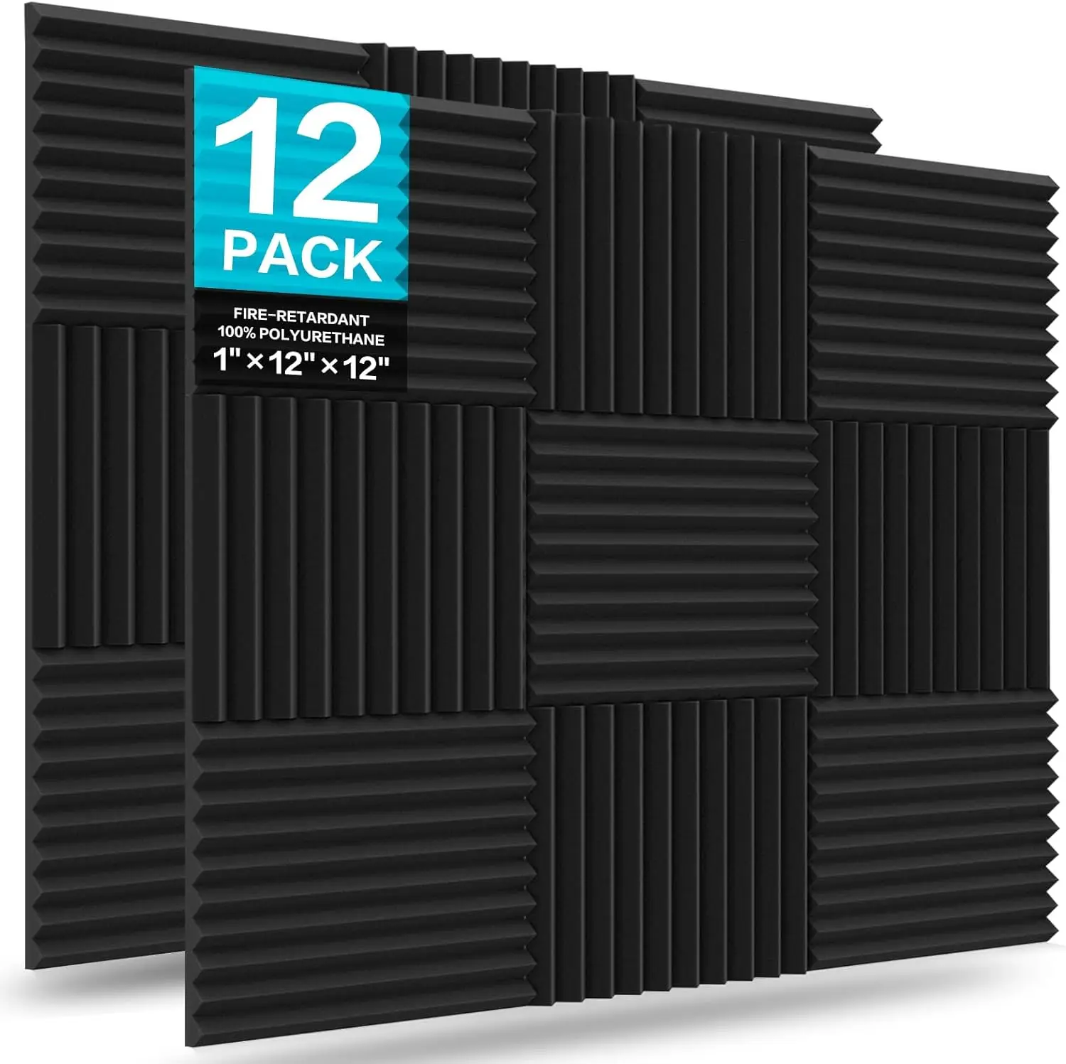 

12 Pack Acoustic Foam Panels, 1" X 12" X 12" Sound Proofing Wedges for Studio, Office & Home - Fire Resistant & Noise Absorbing