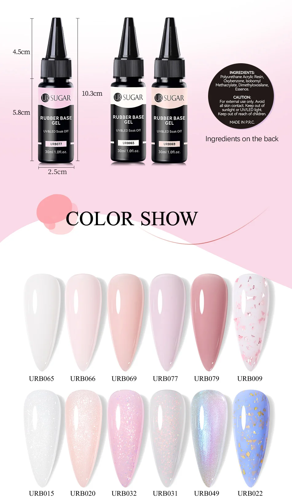 UR SUGAR 30 ml Nude-Gummi-Basisgel, kein Abwischen, Nachfüllpaket für Decklack, großes Volumen, semipermanenter Lack, UV-LED, Nagelkunst-Maniküre – Detail 2