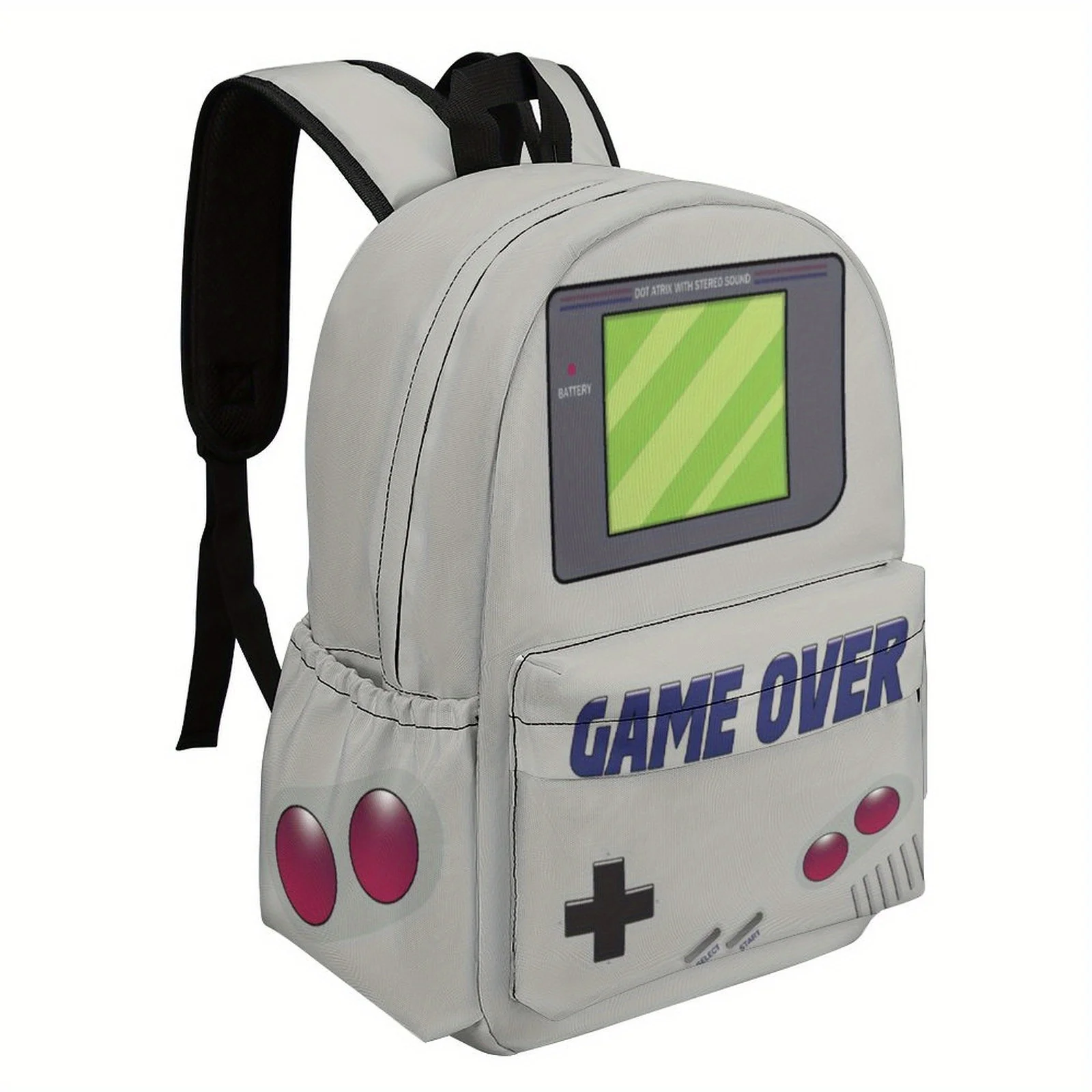 Gamer Backpack Lightweight Oxford Cloth Gamer Backpack with Game Over Graphic Retro Gaming Controller Design