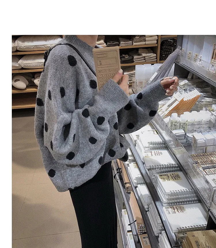 2023 Autumn and Winter Female Sweater Long Sleeve O-neck Women's Knitted Pullovers Fashion Polka Dot Ladies' Clothes Vintage Top