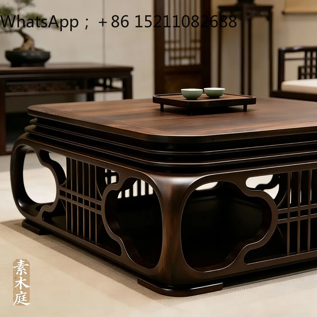 SCY black walnut coffee table solid wood zen short table villa living room square tea table