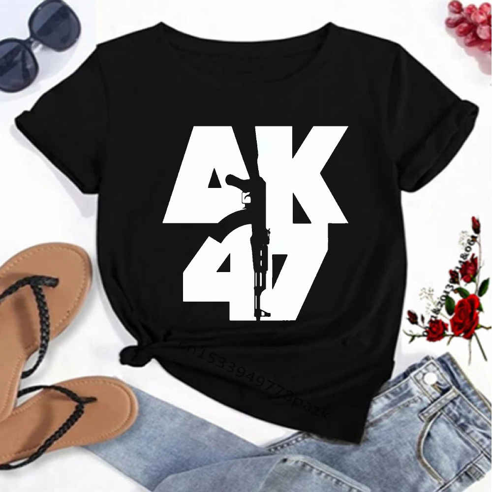 AK47 Negative Space Silhouette Letter Print Unisex Summer Short Sleeve T Shirt Shooting Hobby Enthusiast Leisure Outfit Tees