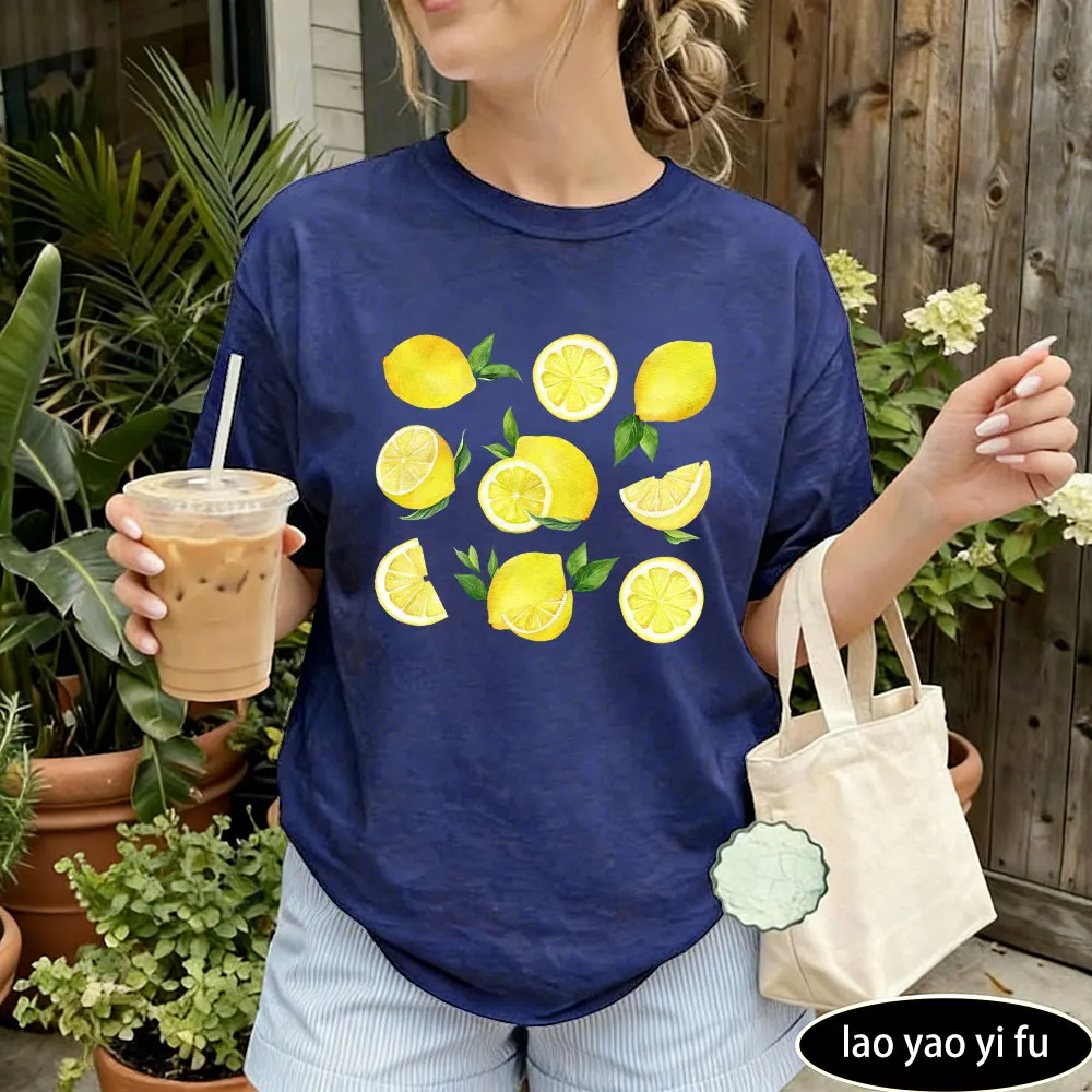 Lemons Botanical Women T-Shirt Cottagecore Lemons Tee Cute Fruit Lemon Summer T-Shirt Lovers Shirt Cute Lemons on Stems Tops