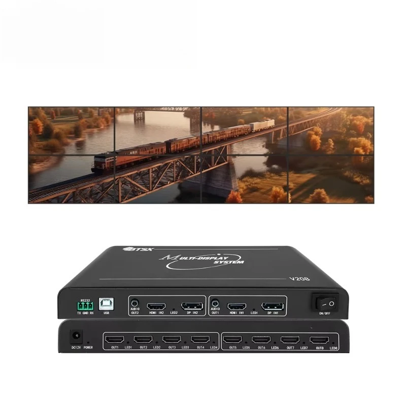 Zero Delay Seamless Switching 8K 4K60 Video Wall Controller 2 in 8 Out Multi-screen Expander for Ultra-lararge Screen Walls
