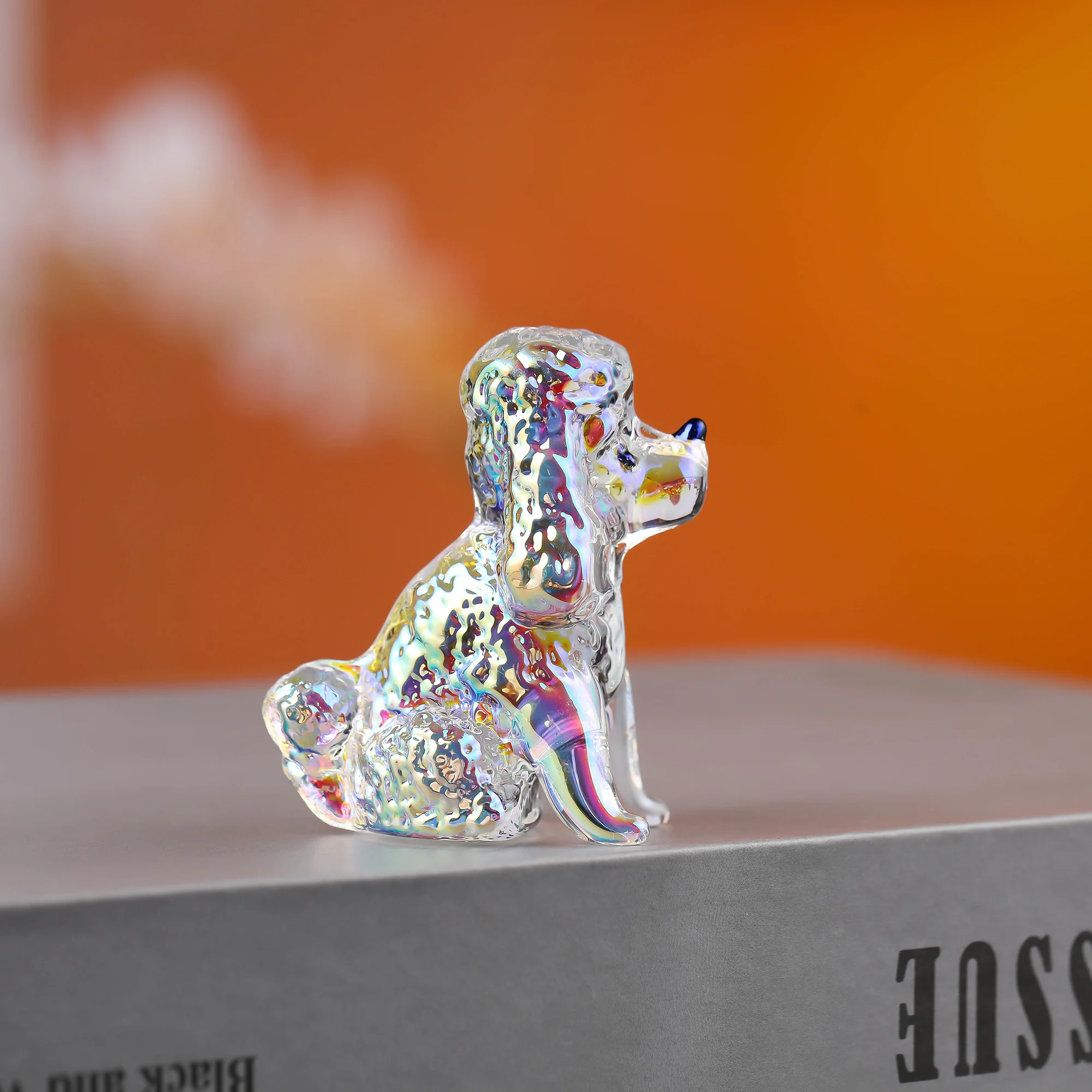 Crystal Poodle Dog Animal Figurine Glass Clear Dog Collection Ornament Handmade Puppy Paper Gift Home Table Decor decoration