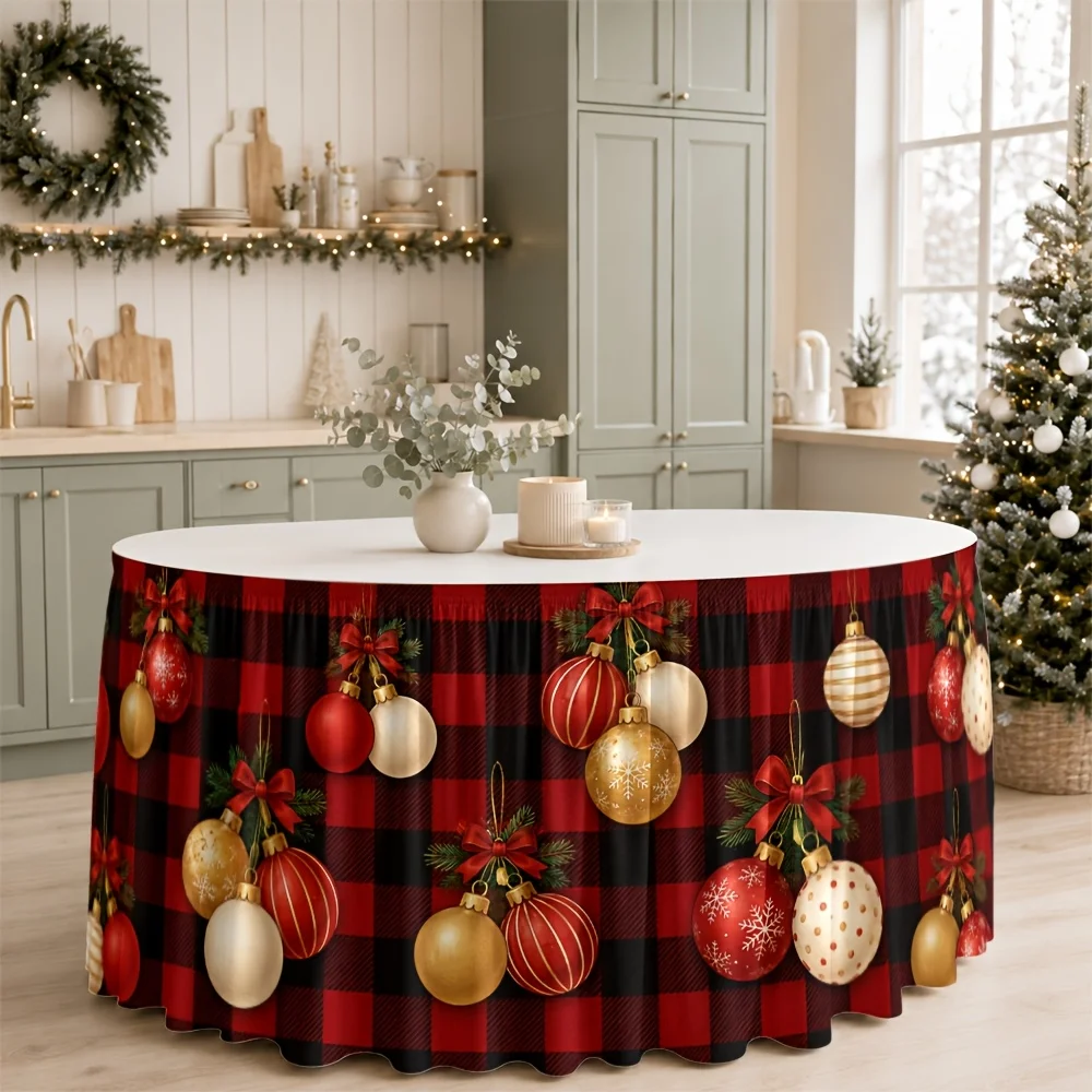Tablecloth with festive check pattern in red, gold and white.Suitable for holiday,winter,Christmas,New Year parties.One piecexzj