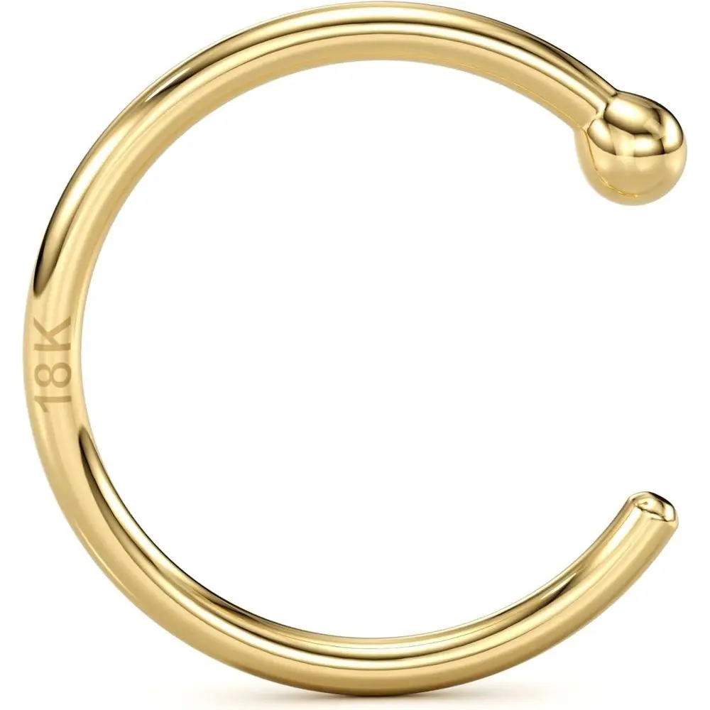 Aro de Nariz de Oro de 18k, Joyería Hipoalergénica para Piercing de Nariz, Hecho a Mano en EE. UU., 20G, 5/16