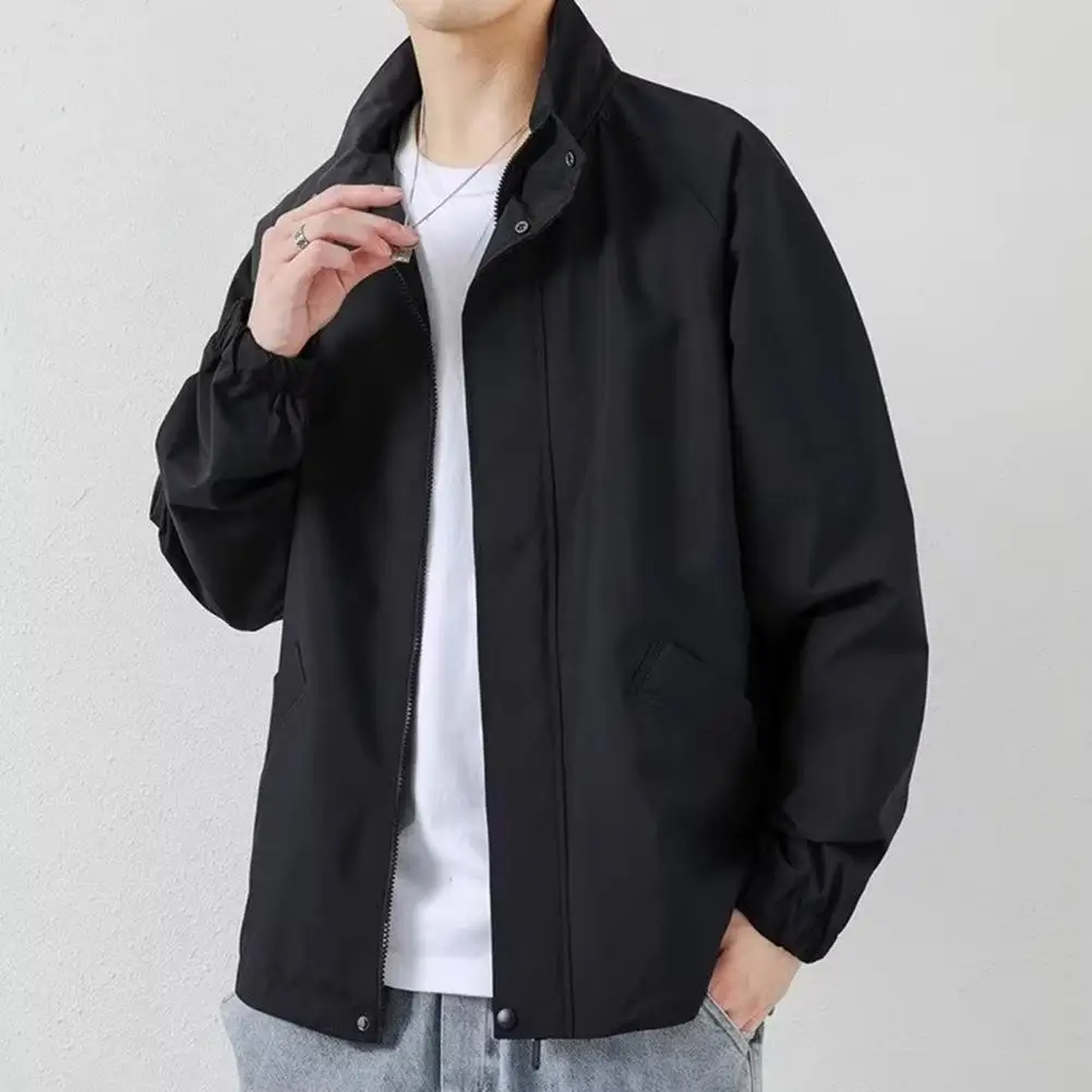 Men's Stylish Casual Sport Loose Jacket, High-quality Front Zipper Pocket, Plain Color Trendy Streetwear Comfortable Coat