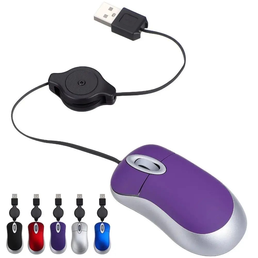 Retractable Cable USB Wired Mouse Lightweight Portable mini Retractable Mouse Plug-and-Play Ergonomic Shape Computer Mice