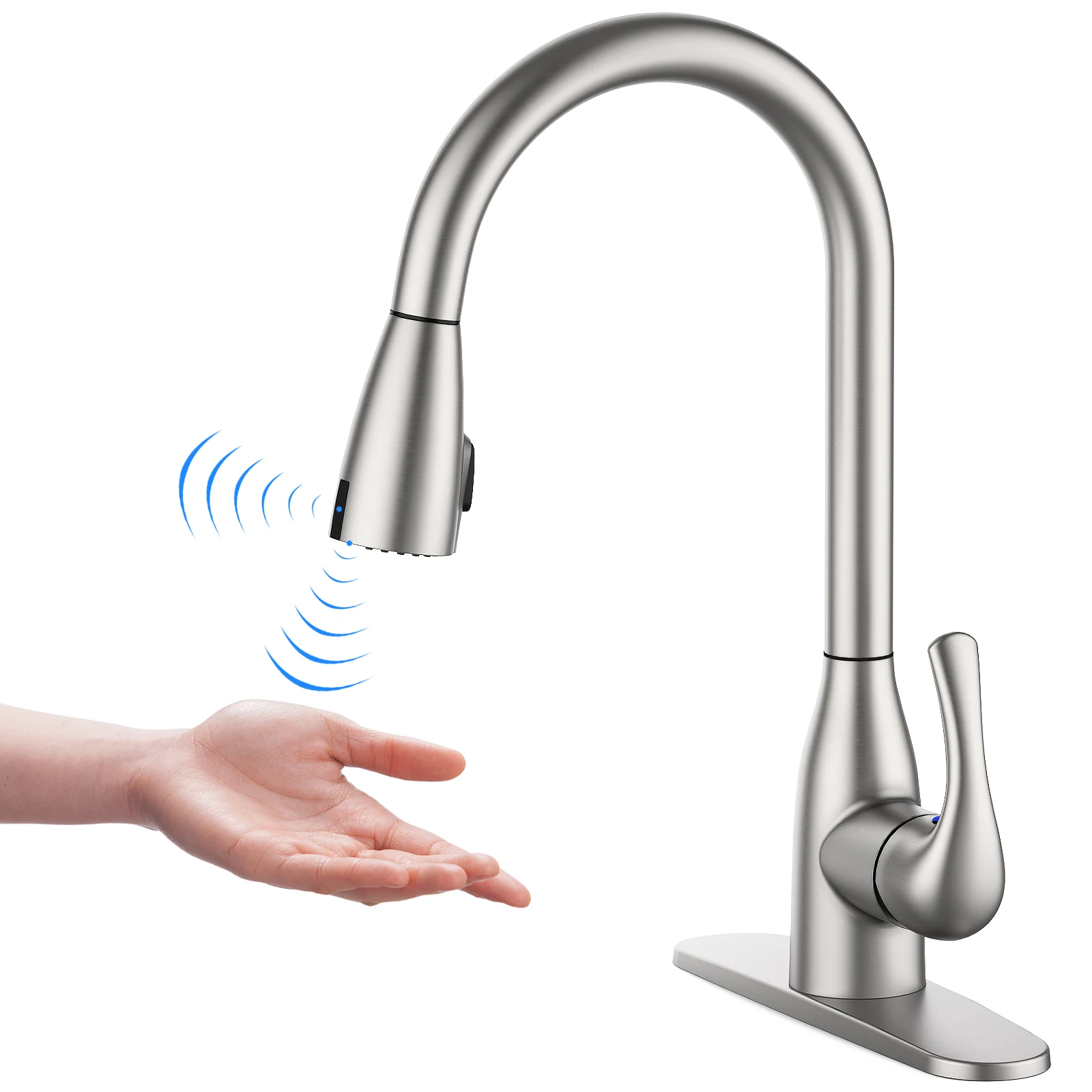 

Touchless Kitchen Faucet with Pull Down Sprayer, Motion Sensor Hand Free Single Handle Kitchen Sink Faucet with Pull Out Sprayer