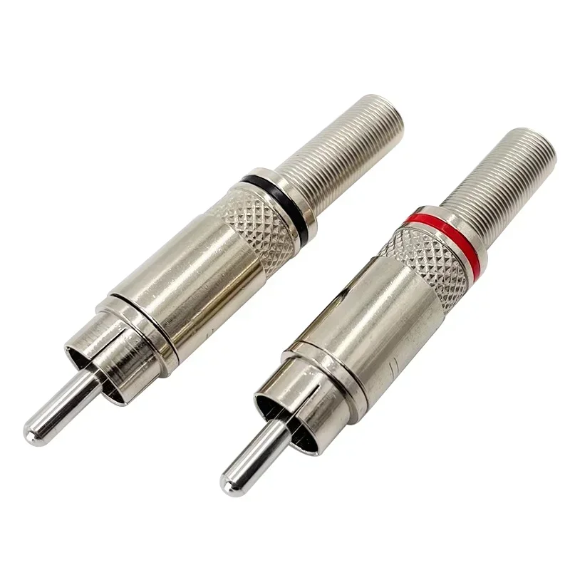 4 قطعة/2 أحمر + 2 أسود النيكل مطلي RCA محول الصوت الصوت والفيديو المتكلم AV كابل RCA ذكر التوصيل مع محطة لحام الربيع