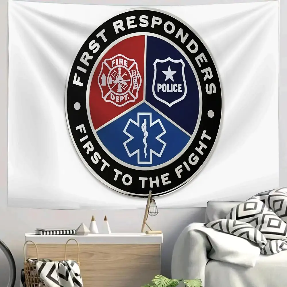 Thin Line First Responders Tapestry Custom Living Bedroom Party Dormitory Interior Wall Bohemian Decoration Attached Clip