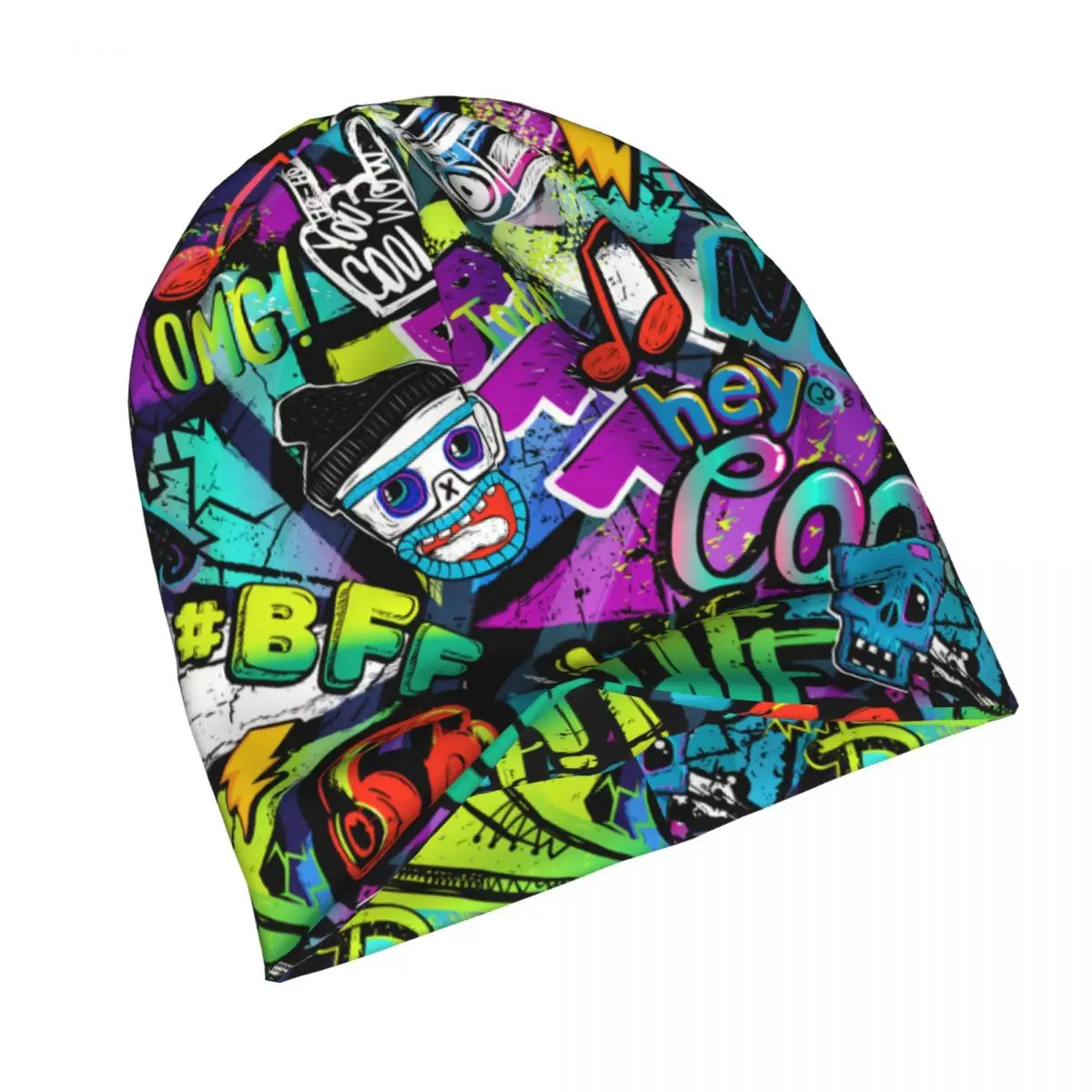 Graffiti Art Pattern Skullies Beanies Caps Cartoon Textile Clothes Wrapping Paper Thin Hat Bonnet Hats Hip Hop Ski Cap