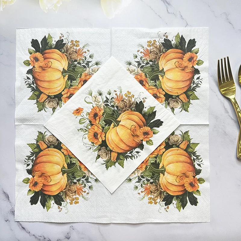 10/20 Sheets 33*33cm 2-Ply Pumpkin-themed Napkins Picnic Party Decor Colorful Print Tissue Paper DIY Decoupage Paper