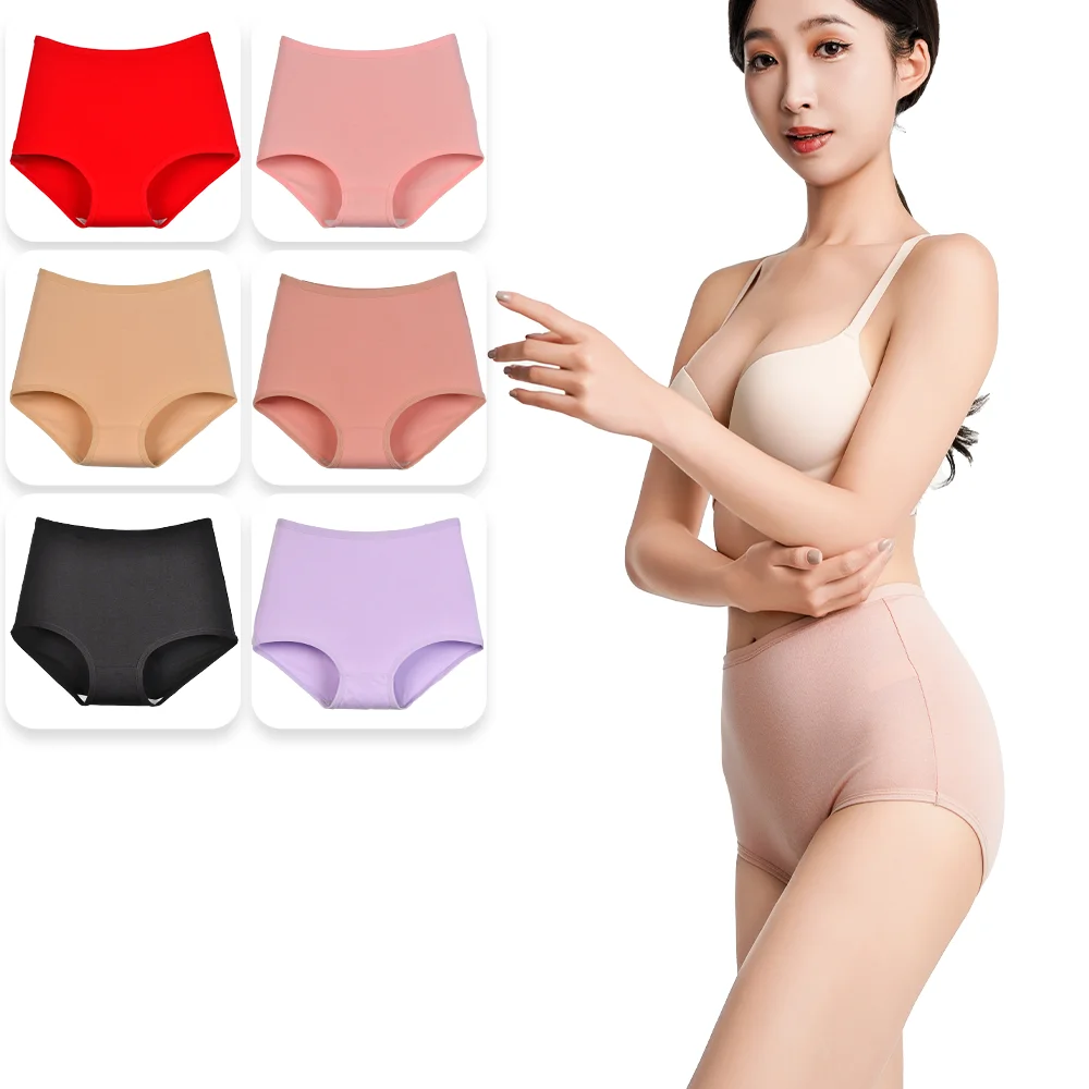 

6Pcs Women Cotton High Waist Panties Breathable Briefs Plus Size Lingerie Seamless Ladies Panty Underpants Oversize Underwear