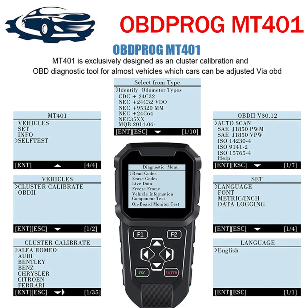 OBDPROG MT401 OBD 2 Cluster Calibration Tool OBD2 Car Scanner Instrument mileage Correction Adjustment Tool OBD Diagnos