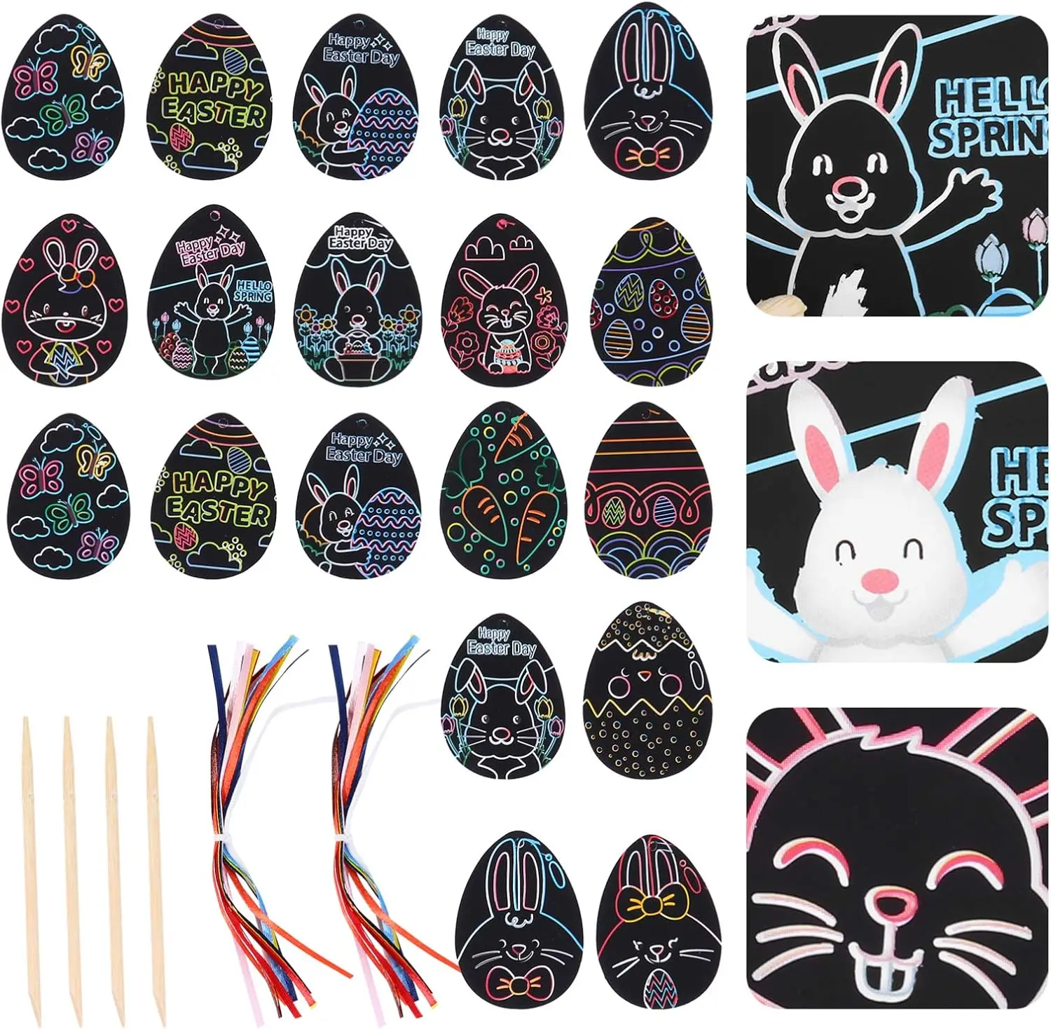 12/24pcs Easter Egg DIY Magic Color Scratch Paint Easter Ornaments Decoration Party Activities Holiday Gifts