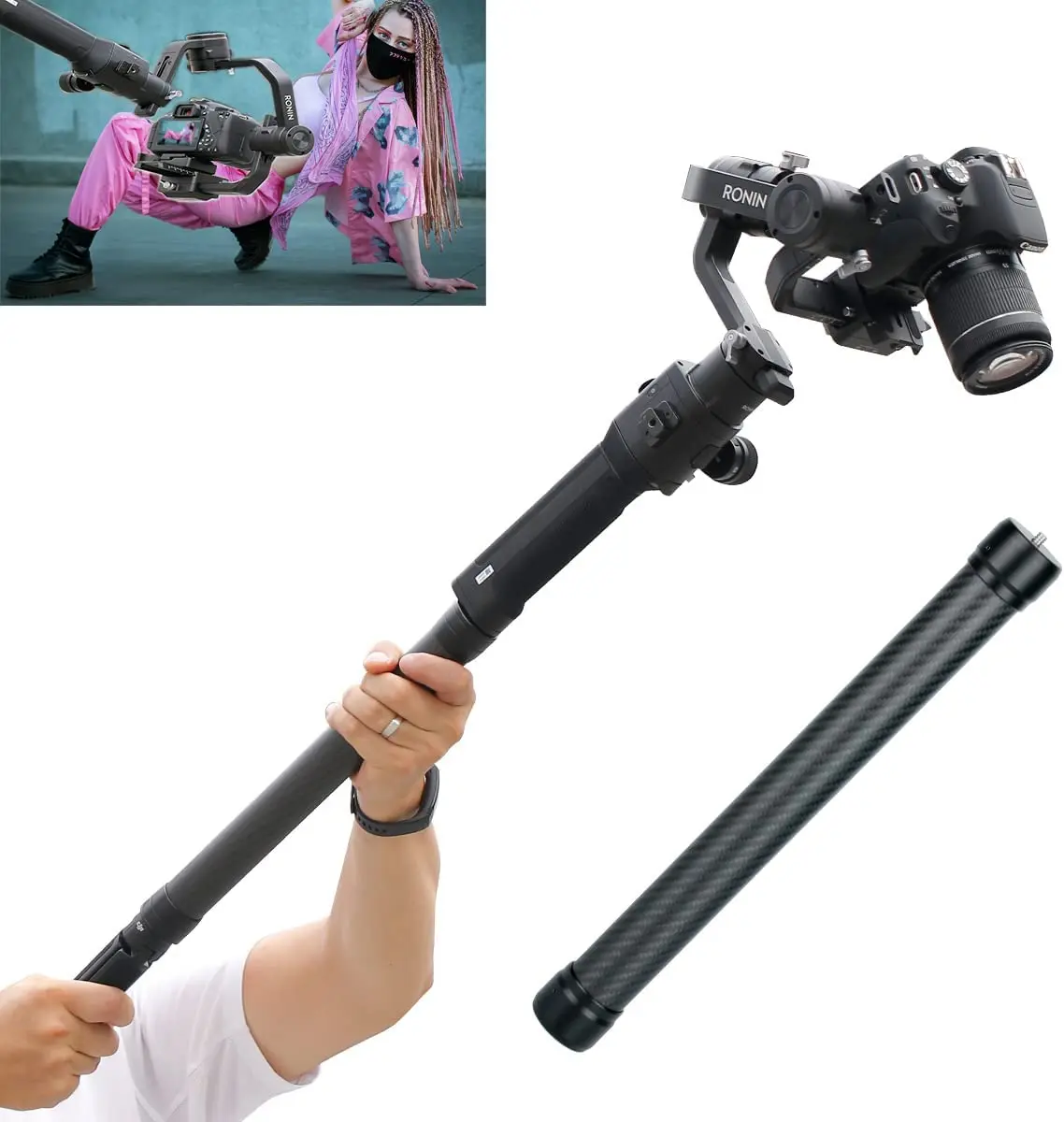 Professional Carbon Fiber Extension Monopod Pole Stick Rod 1/4'' Compatible for DJI Ronin S3 RS3 PRO Ronin S2 RSC 2 Ronin S