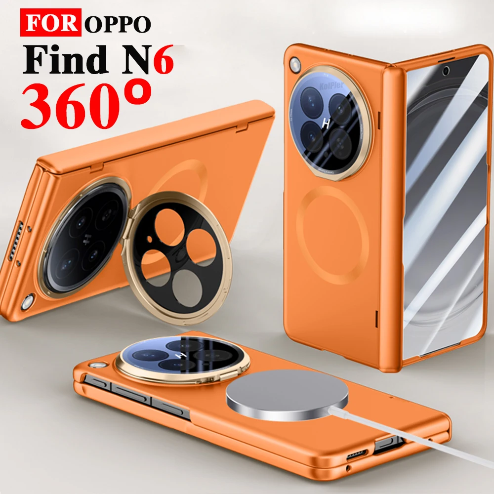 

Matte Skin feel Alloy Lens Stand Holder Cases For OPPO Find N6 5G 2026 Magnetic Flip 360 Camera Full Protection Cover
