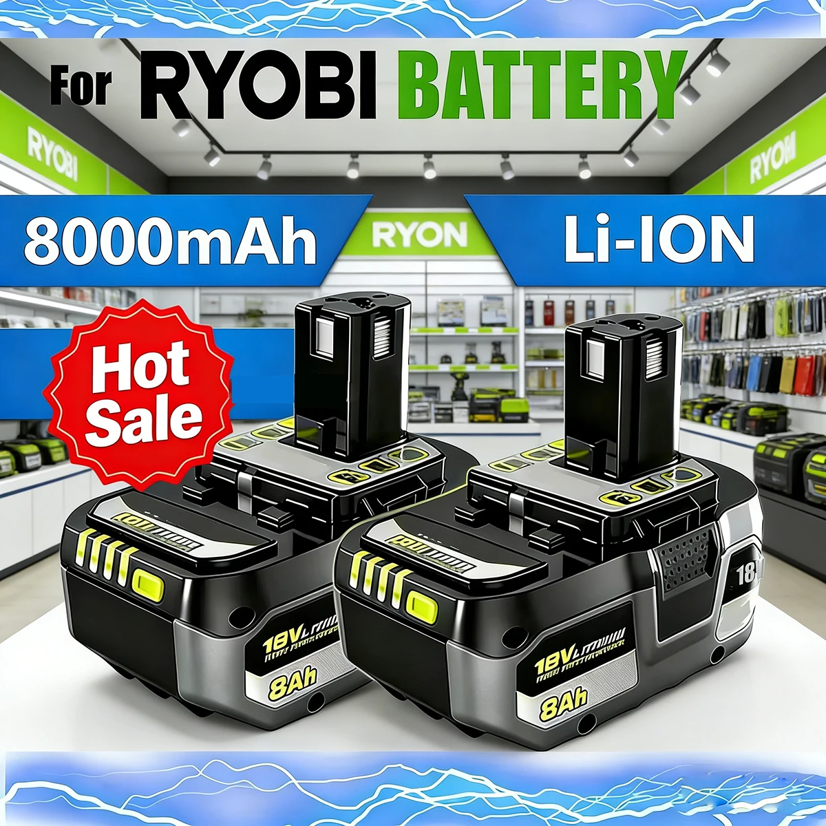 18V 6000mAh Original RYOBI P108 18 Volt Li-ion Power Tools P104 P107 RB18L50 RB18L20 P108 High Capacity Rechargeable Battery