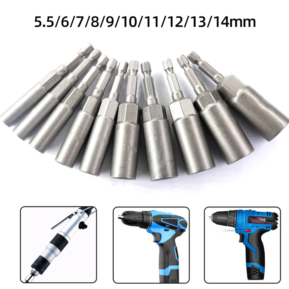 High Quality Practical Hex Sockets Socket Adapter For Pneumatic Screwdriver HRC60 5.5/6/7/8/9/10/11/12/13/14MM Hex Shank