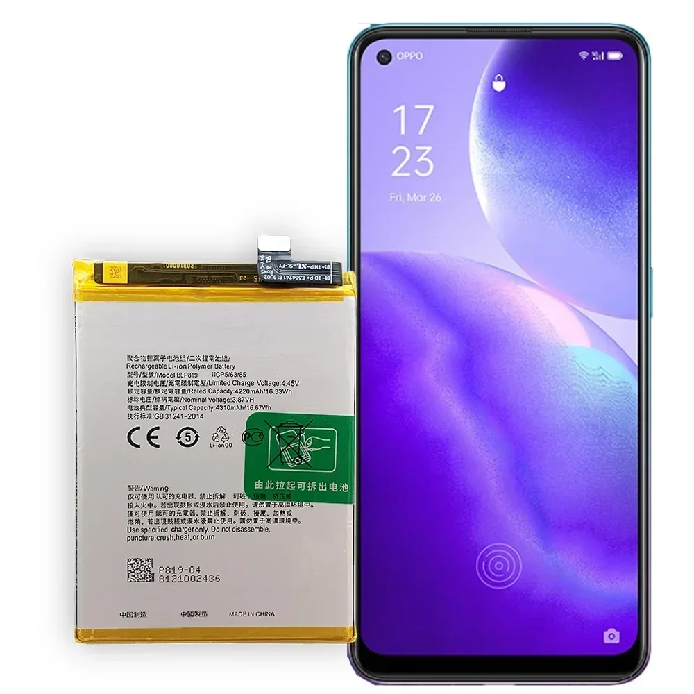 New Replacement Battery For OPPO Reno 5 4G Reno 5 Lite Reno 5Z Phone BLP819 4310mAh Electric Board Built-in Battery