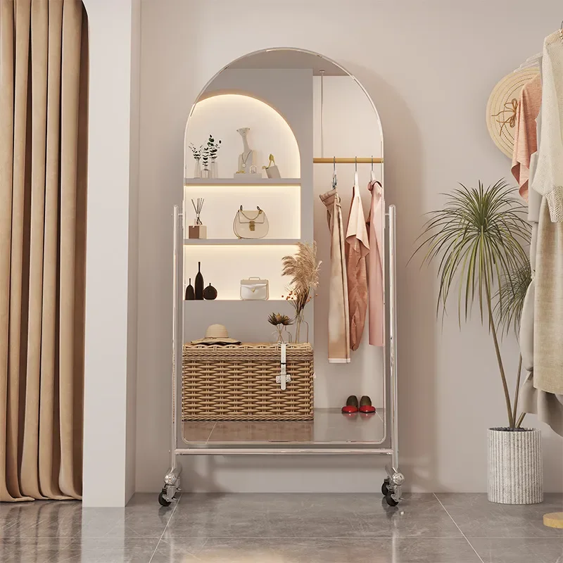 Slim Stainless Steel Full Length Floor Mirror Movable Standing Dressing Glass for Home Living Room or Clothing Store