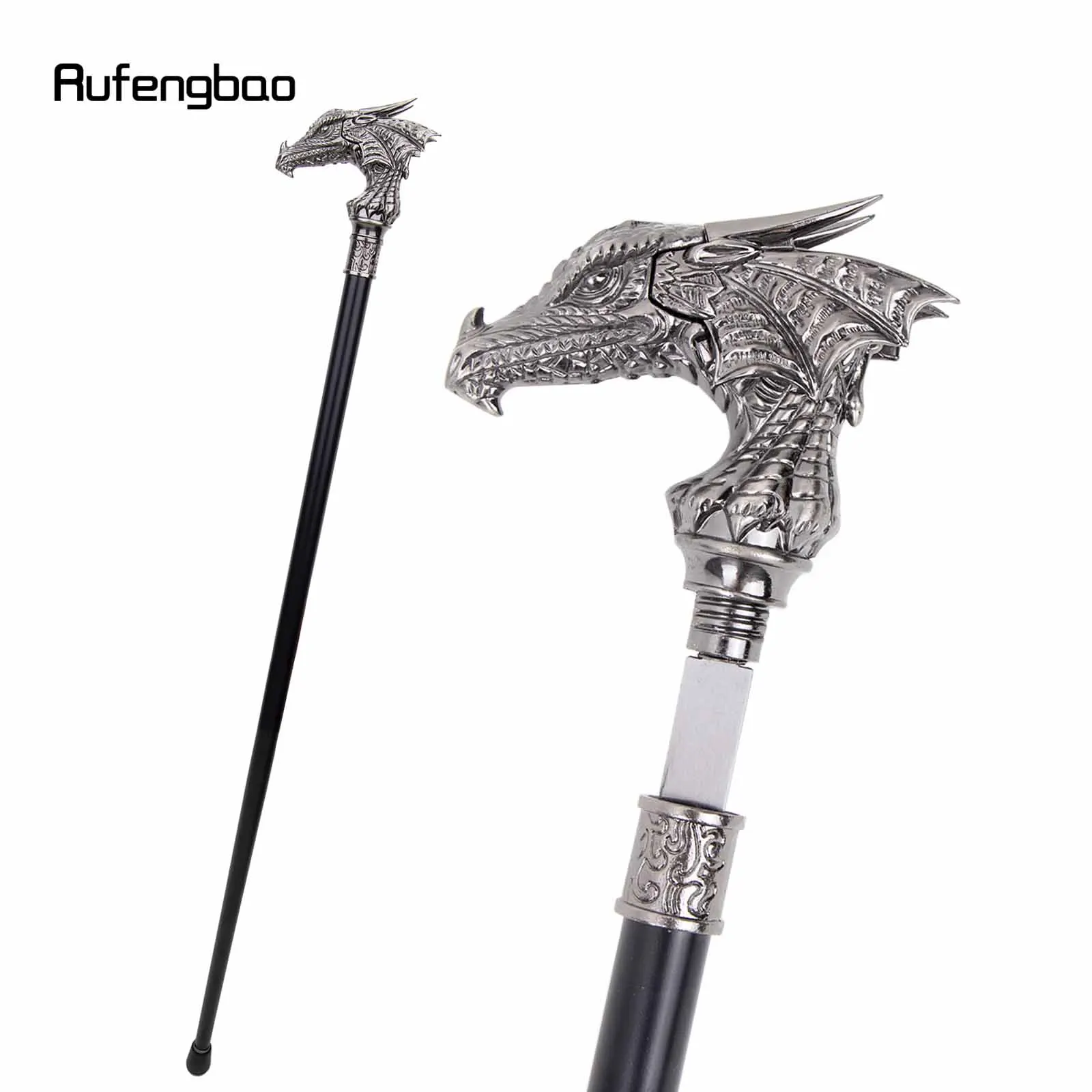 Dragon Head Single Joint Walking Stick with Hidden Plate Self Defense Fashion Cane Plate Cosplay Crosier Stick 93cm