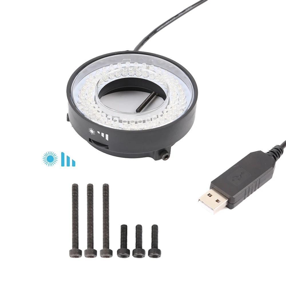 0-100% luce ad anello a LED regolabile lampada illuminatore con interfaccia USB per lente per microscopio Stereo Video industriale lente