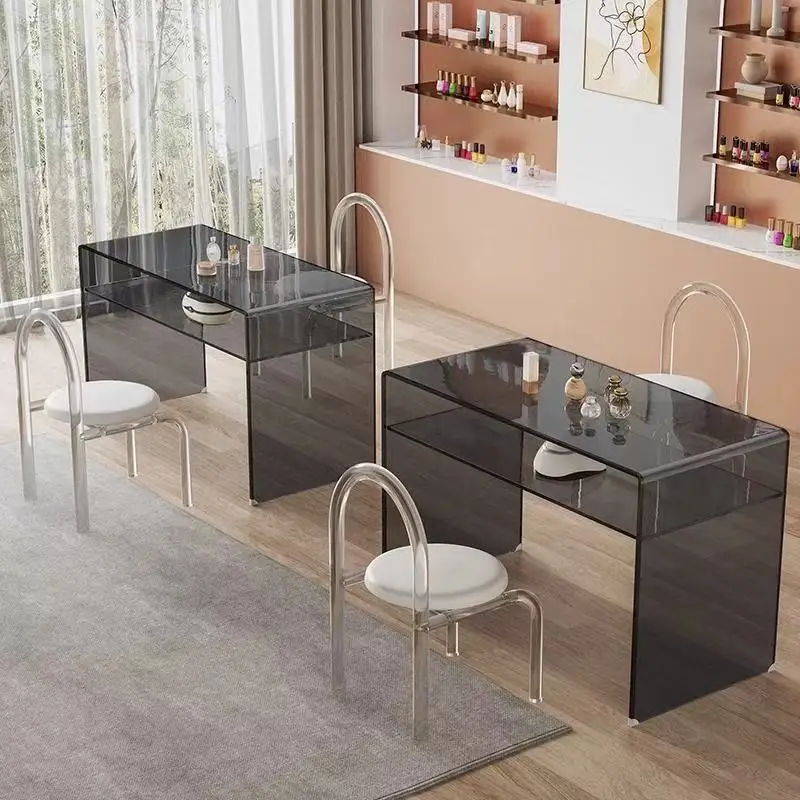 Internet Celebrity Light Luxury Nail Table and Chair Set Single Small Simple Modern Double Table Nail Shop Glass Table and Chair