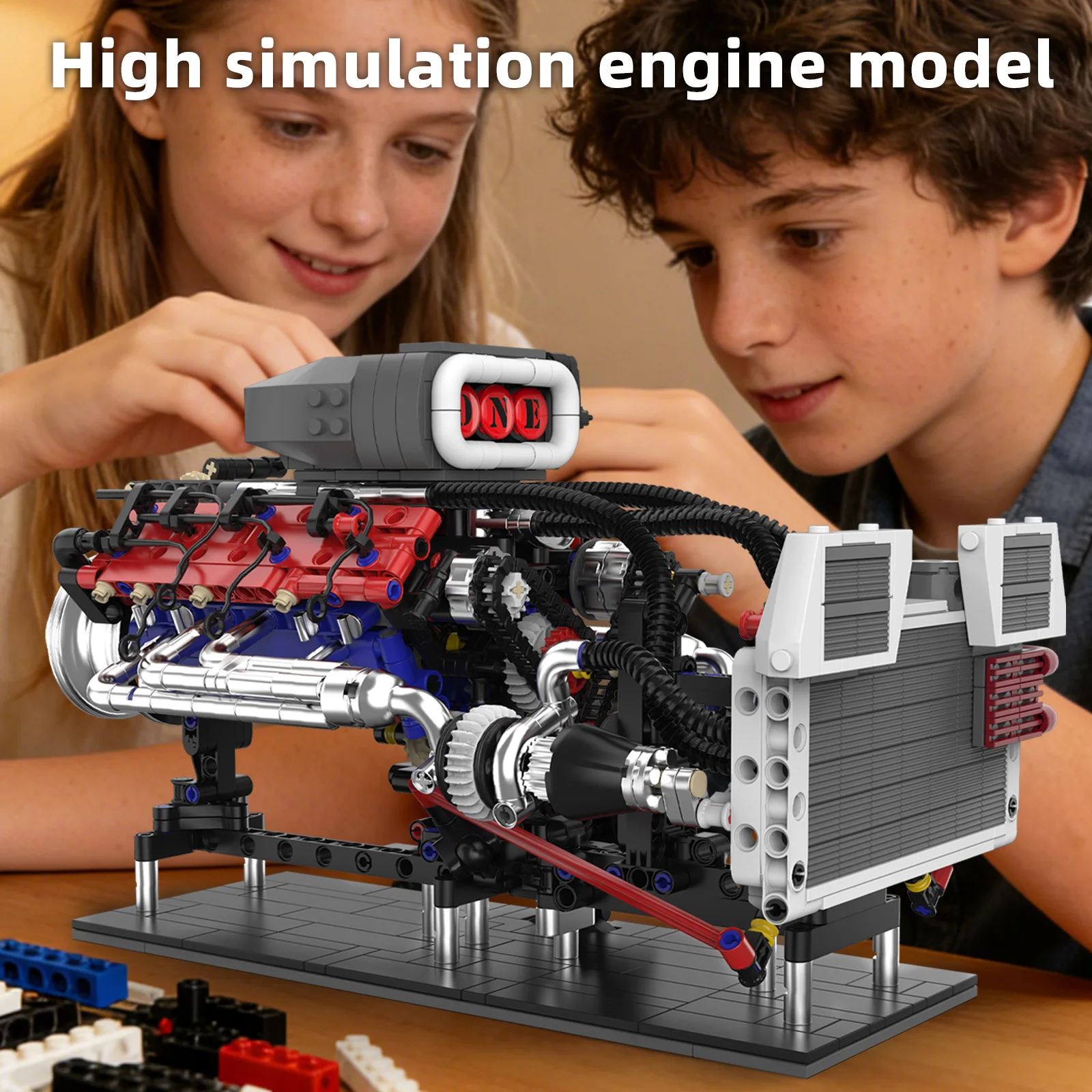 V8 Turbocharged Engine Model, STEM Mechanical Building Block Set (with Piston Drive Mechanism), a DIY science toy for teens and adults ages 8 and up, an educational gift featuring a motor