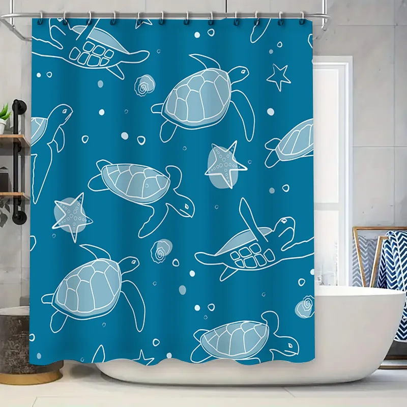 

Подводная занавеска для душа с морской черепахой, водонепроницаемая ткань, декор для ванны, украшение для дома, настенный художественный принт, синий, белый цвет, комплект 120x72 дюймов (S)