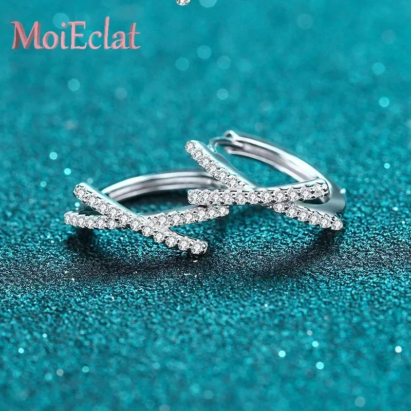 Elegant 0.28CT Real Moissanite Cross Circular Stud Earrings for Women, Sparkling Platinum Pt950 Diamond Hoop Earring Jewelry