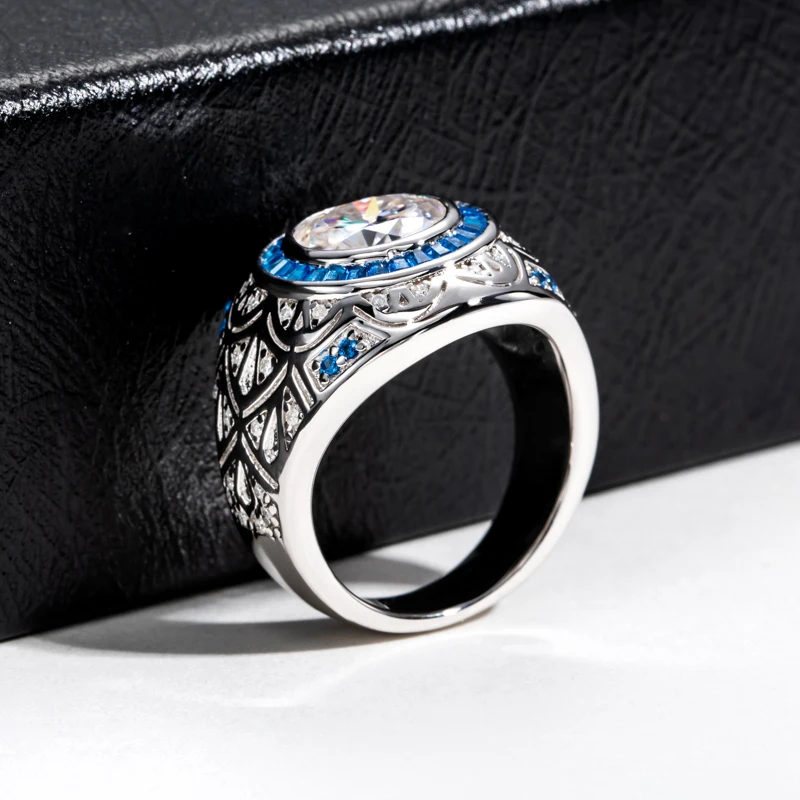 MossanRappr 3ct D اللون مويسانيتي الرجال خاتم الماس 925 فضة خمر الفاخرة الهيب هوب خواتم غرامة مجوهرات للرجال والنساء