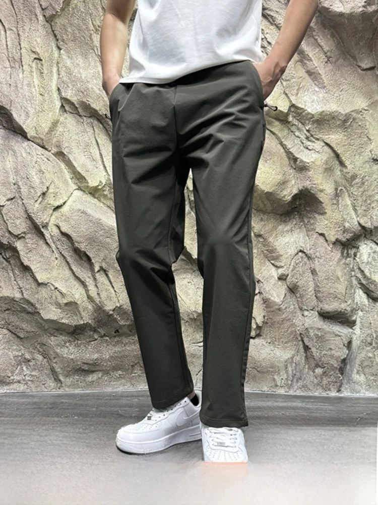 

Эластичные гладкие уличные мужские осенние повседневные брюки с дышащей талией, водонепроницаемые универсальные прямые модные длинные брюки
